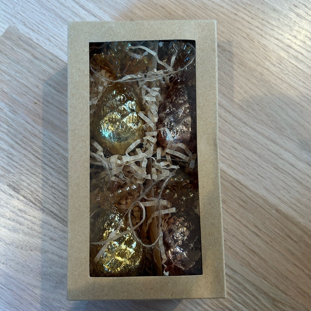 8 Anthropologie Pineapple Glass Ornaments, original packaging